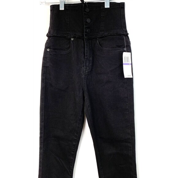 Blanknyc Corset High Rise Skinny Black Denim Jeans Raw Shark Bite Hem Sz 26 NWT - Picture 7 of 10